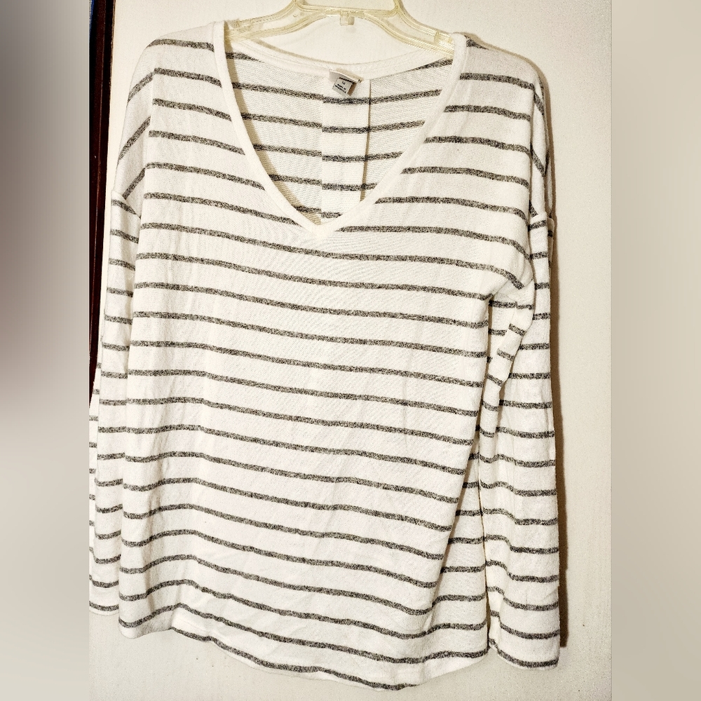 A New Day. White Shirt With Grey Stripes. Brand New. Size M